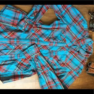 Cruel girl turquoise and red medium western shirt